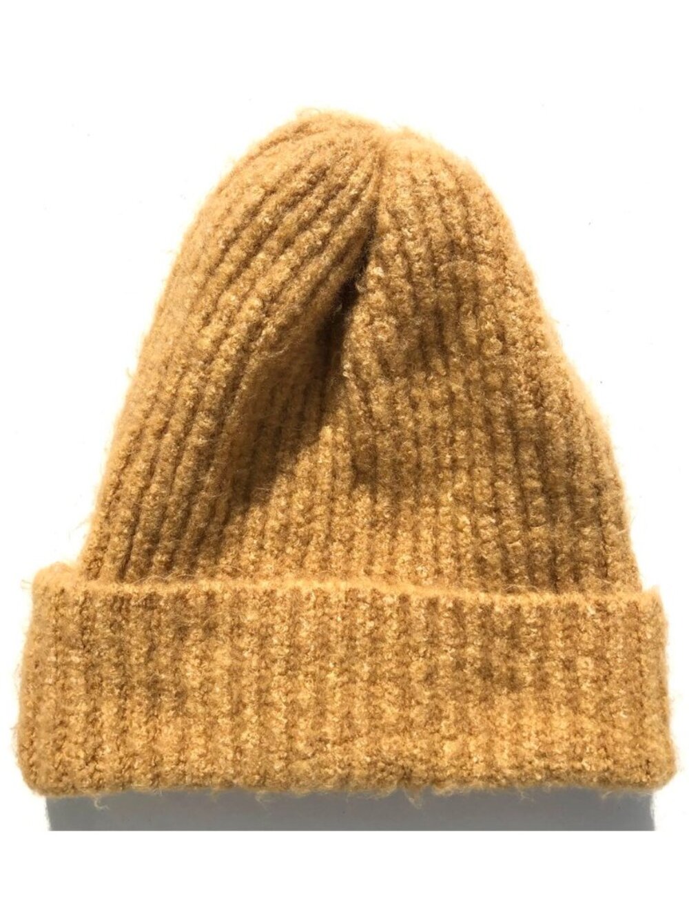 Free People Lullaby Rib Beanie Tan Gold Ribbed Knit Slouchy Winter Hat One Size